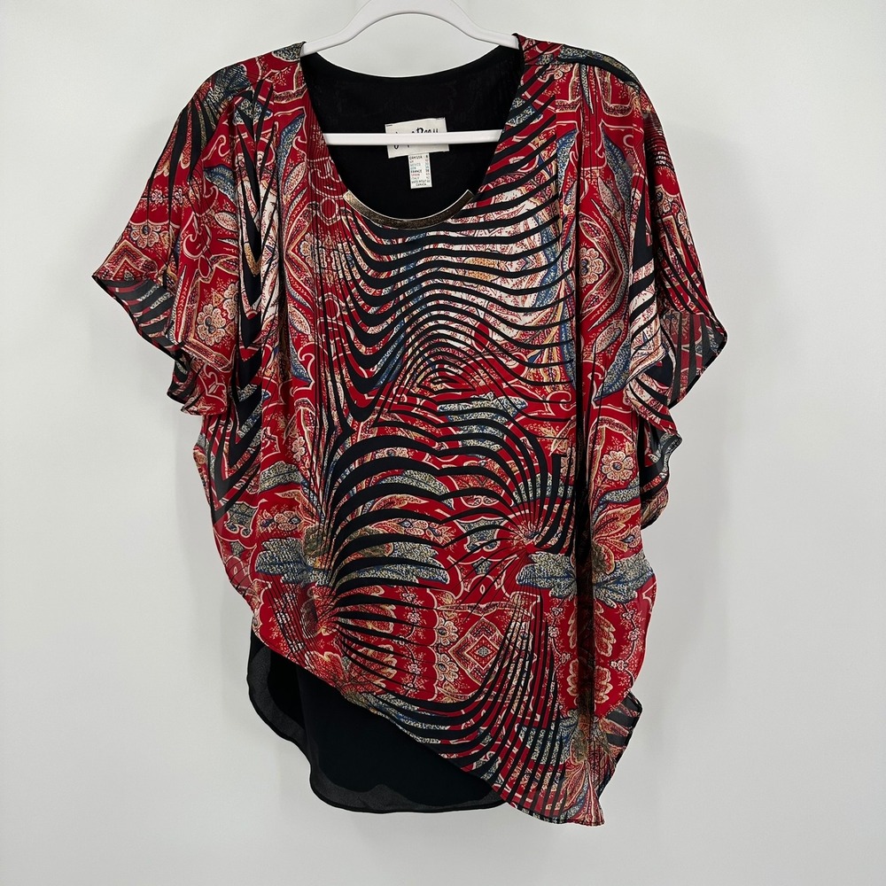 Joseph Ribkoff Womens Bold Abstract Top Size 8 Boho Luxe Layered Indie Eclectic